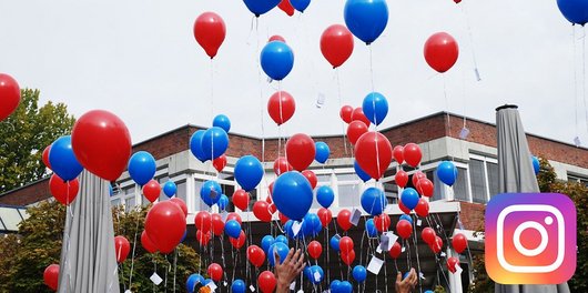 Schmuckbild: Luftballons vorm ALBBW-Gebäude und Instagram-Logo