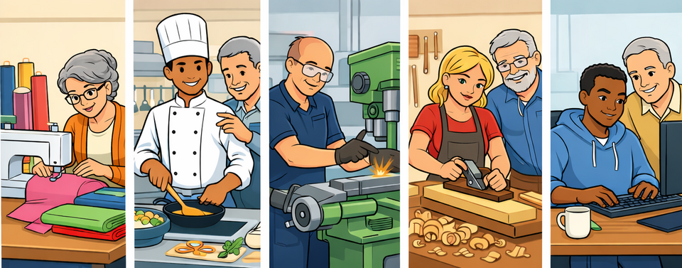 Fünf Berufe mit Anweisungen durch Ausbilderinnen